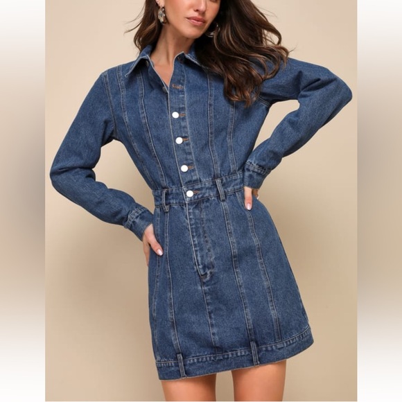 Lulus Dresses & Skirts - Lulus Flawless Trend Medium Wash Denim Long size medium NWT 🤠